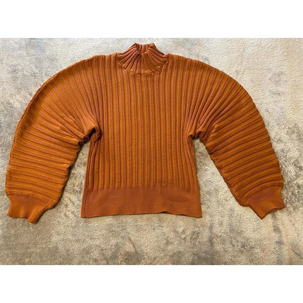 Free People Sweater Ribbed Knit Mock Mad Chill Orange Small Stretch s10